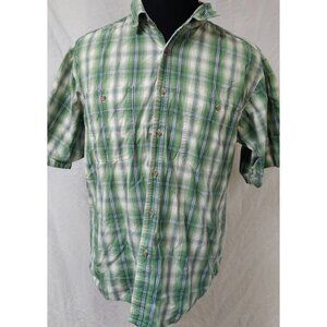 Wrangler Rugged Wear Mens XL Green Plaid Short Sleeve Button Up Work Shirt